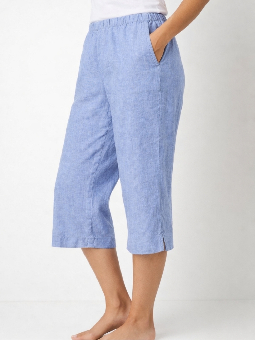 J.Jill Women Love Linen Medium Petites Wide Leg Cropped Pants Blue